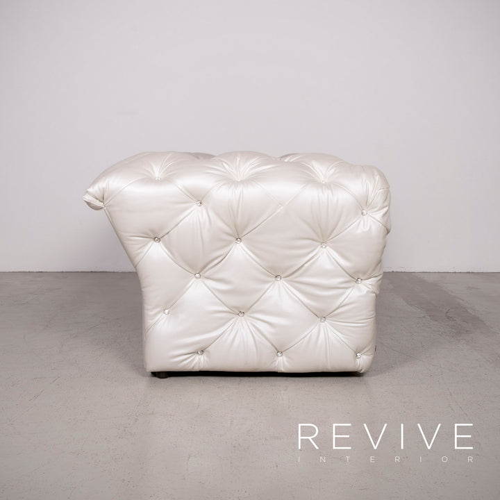 Bretz Marilyn Leather Sofa Cream Ivory Genuine Leather Three Seater Gemstone Couch #7319