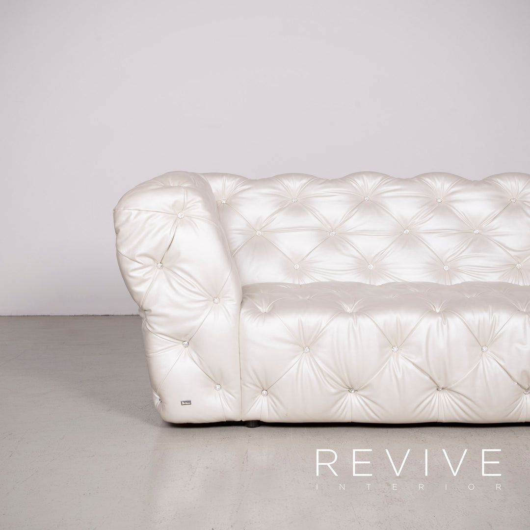 Bretz Marilyn Leather Sofa Cream Ivory Genuine Leather Three Seater Gemstone Couch #7319