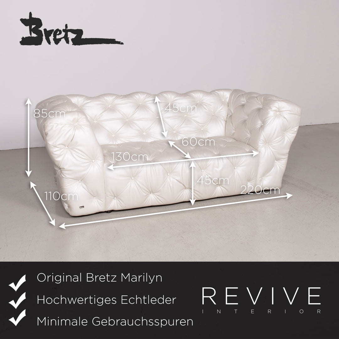 Bretz Marilyn Leather Sofa Cream Ivory Genuine Leather Three Seater Gemstone Couch #7319