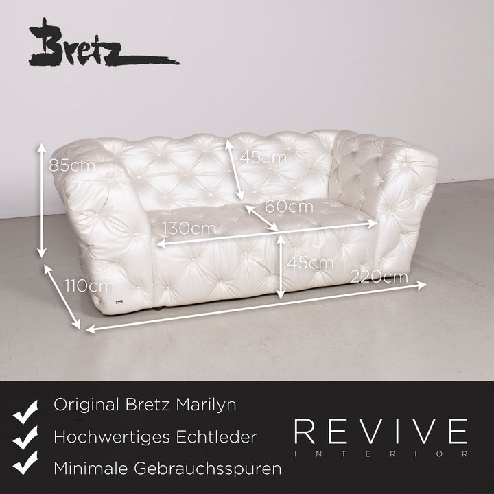 Bretz Marilyn Leather Sofa Cream Ivory Genuine Leather Three Seater Gemstone Couch #7319
