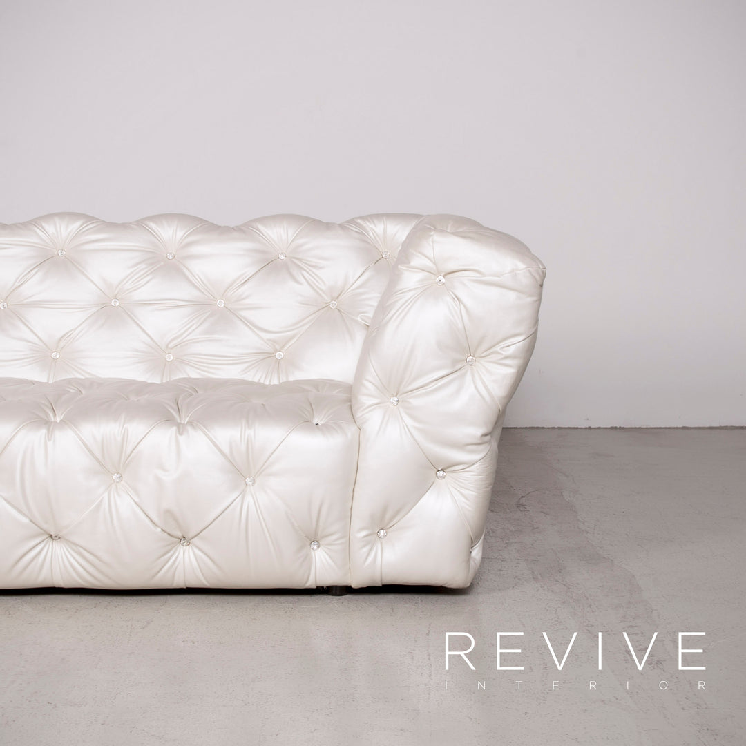 Bretz Marilyn Leather Sofa Cream Ivory Genuine Leather Three Seater Gemstone Couch #7319