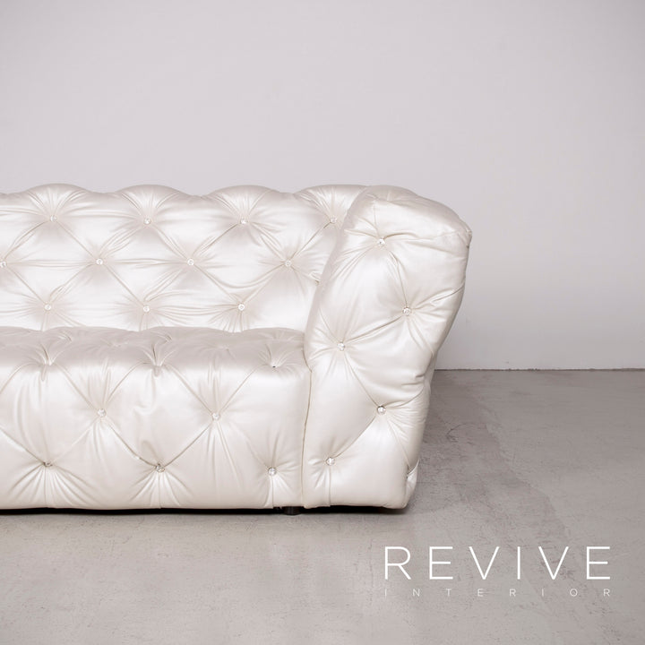 Bretz Marilyn Leather Sofa Cream Ivory Genuine Leather Three Seater Gemstone Couch #7319