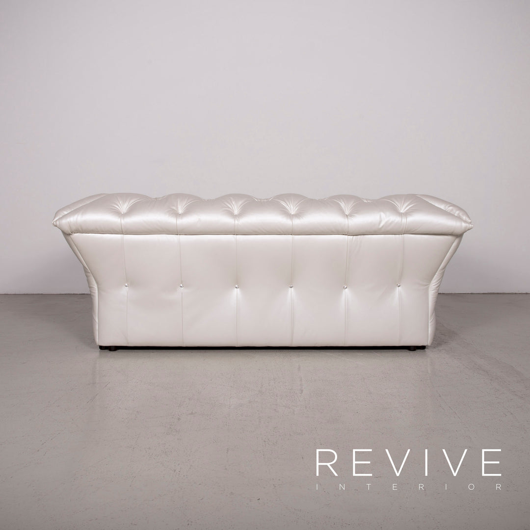 Bretz Marilyn Leather Sofa Cream Ivory Genuine Leather Three Seater Gemstone Couch #7319