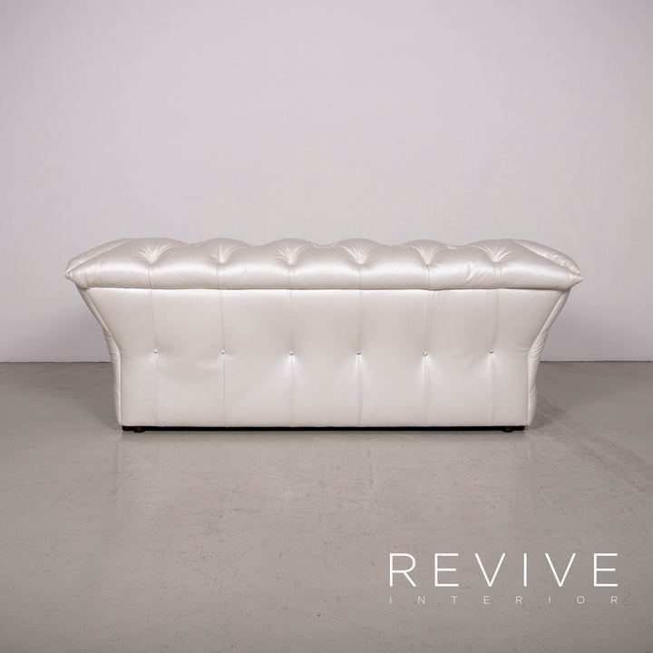 Bretz Marilyn Leather Sofa Cream Ivory Genuine Leather Three Seater Gemstone Couch #7319