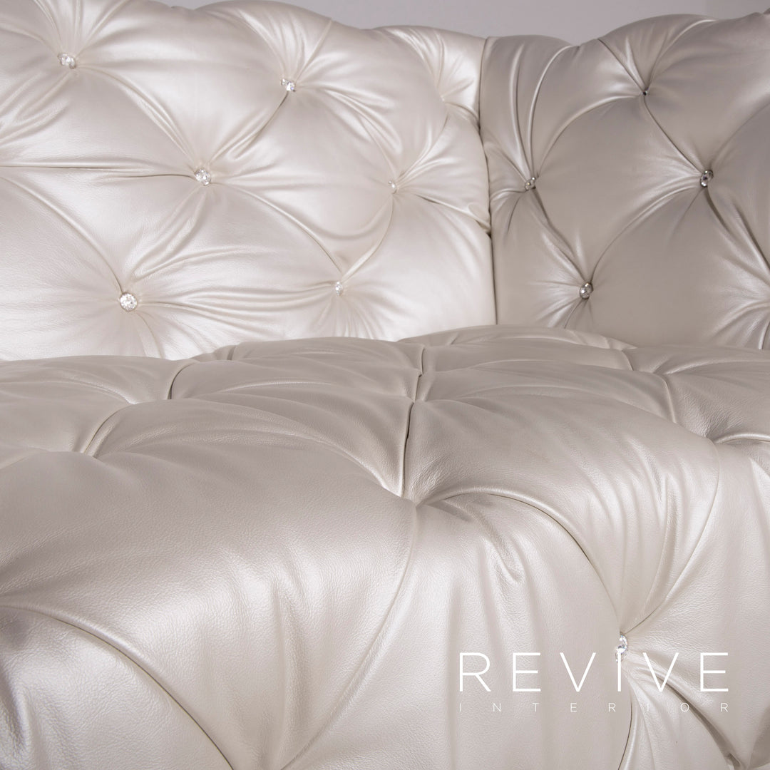 Bretz Marilyn Leather Sofa Cream Ivory Genuine Leather Three Seater Gemstone Couch #7319