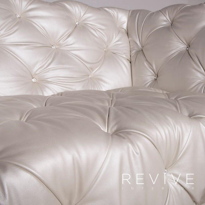 Bretz Marilyn Leather Sofa Cream Ivory Genuine Leather Three Seater Gemstone Couch #7319