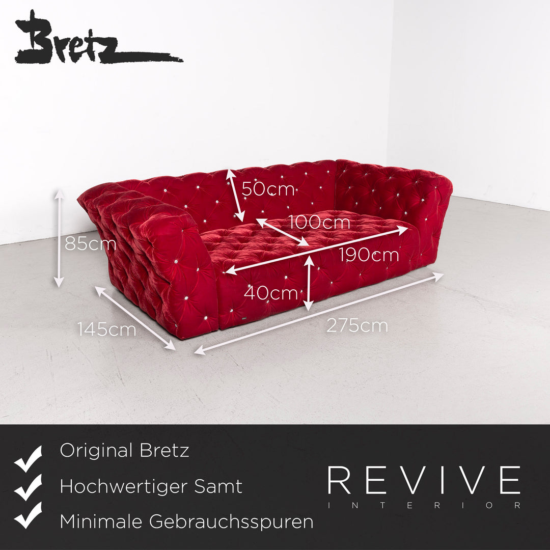 Bretz Marilyn Designer Velvet Sofa Red Four Seater #8022