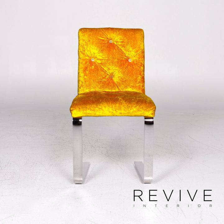 Bretz Marilyn Designer Velvet Fabric 6x Chair Set Yellow Armchair #9311