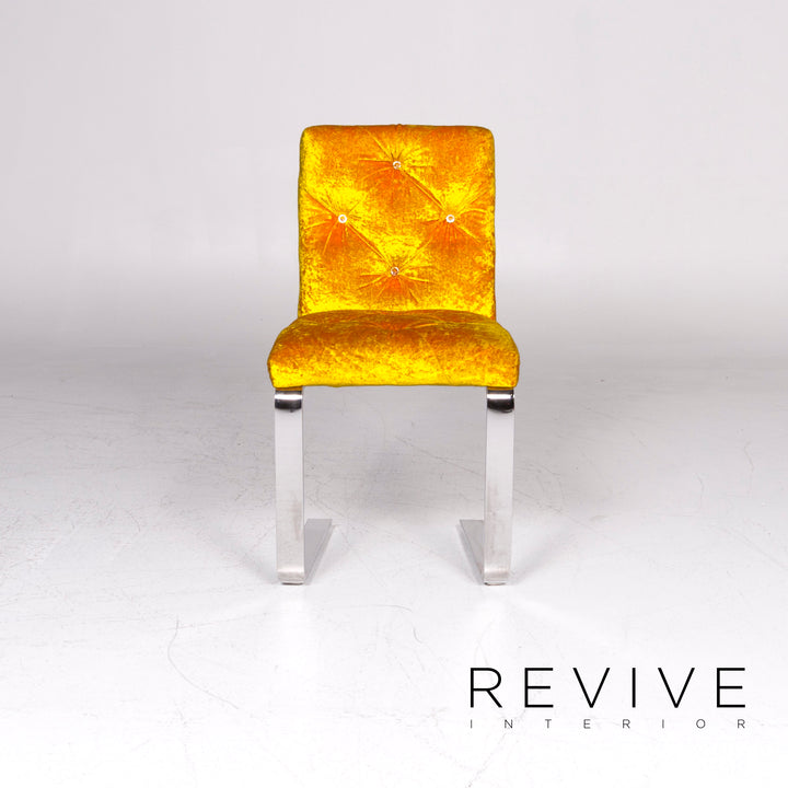 Bretz Marilyn Designer Velvet Fabric 6x Chair Set Yellow Armchair #9311