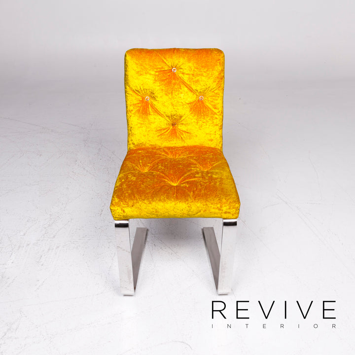 Bretz Marilyn Designer Velvet Fabric 6x Chair Set Yellow Armchair #9311