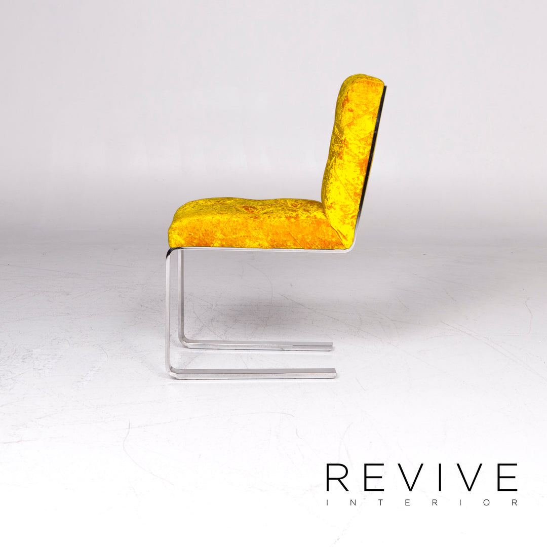 Bretz Marilyn Designer Velvet Fabric 6x Chair Set Yellow Armchair #9311