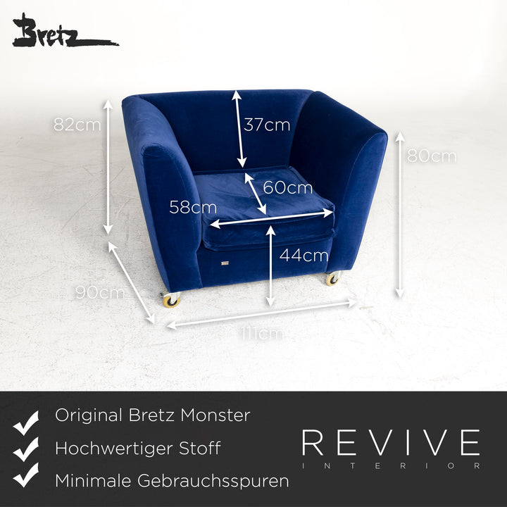 Bretz Monster Fabric Armchair Stool Blue Velvet #8852