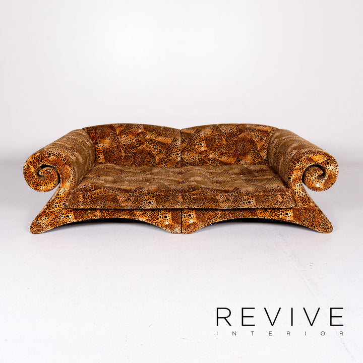 Bretz Monster velvet fabric sofa brown ocher brown patterned leo print leo pattern #11203