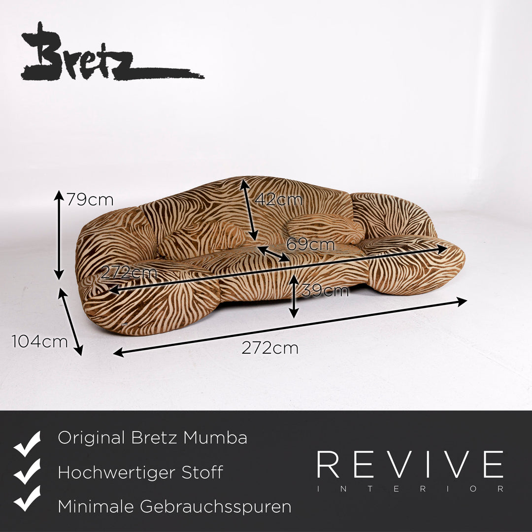 Bretz Mumba fabric sofa set brown 1x three-seater 1x stool patterned animal print #10977