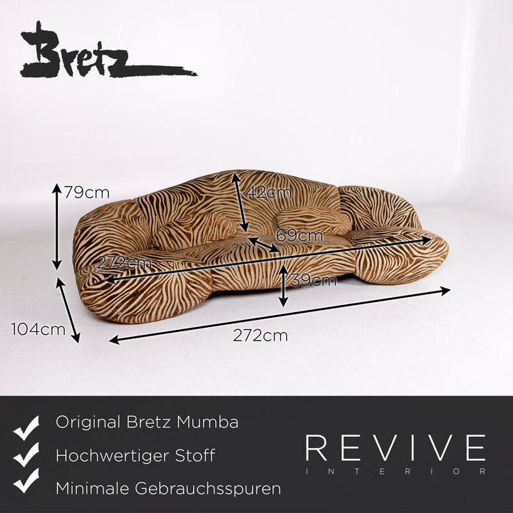 Bretz Mumba fabric sofa set brown 1x three-seater 1x stool patterned animal print #10977