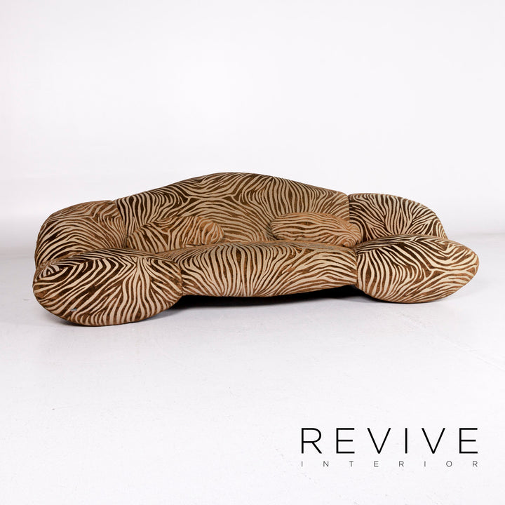 Bretz Mumba fabric sofa set brown 1x three-seater 1x stool patterned animal print #10977