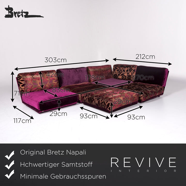 Bretz Napali Samt Stoff Ecksofa Lila Muster #9083