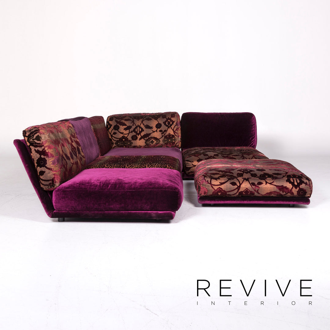 Bretz Napali Samt Stoff Ecksofa Lila Muster #9083
