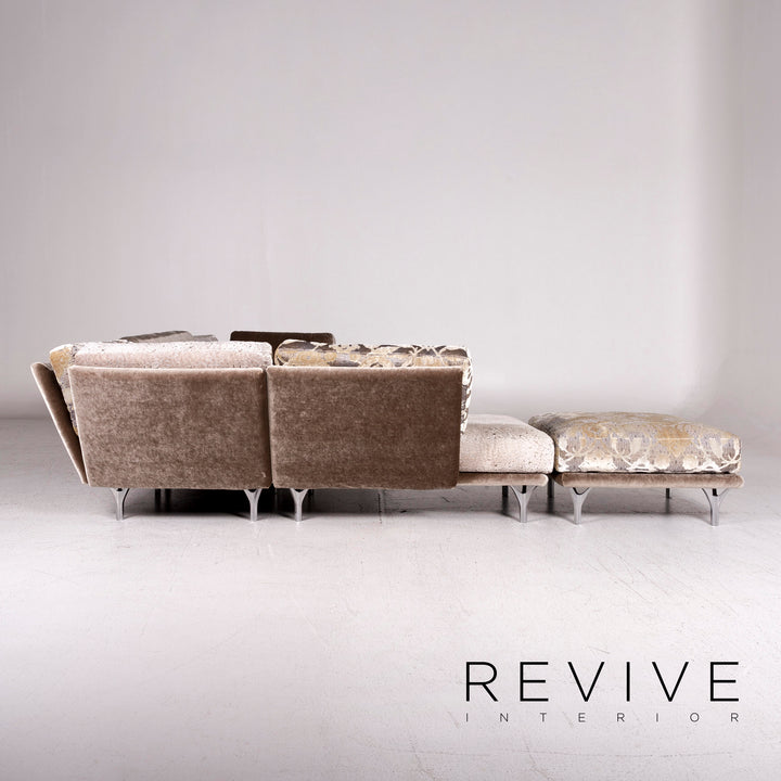 Bretz Napali Samt Stoff Ecksofa Grau Silber Gemustert Sofa Couch #9874