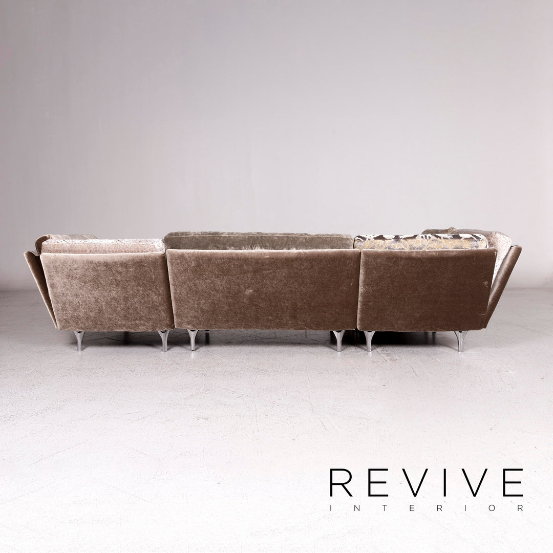 Bretz Napali Samt Stoff Ecksofa Grau Silber Gemustert Sofa Couch #9874