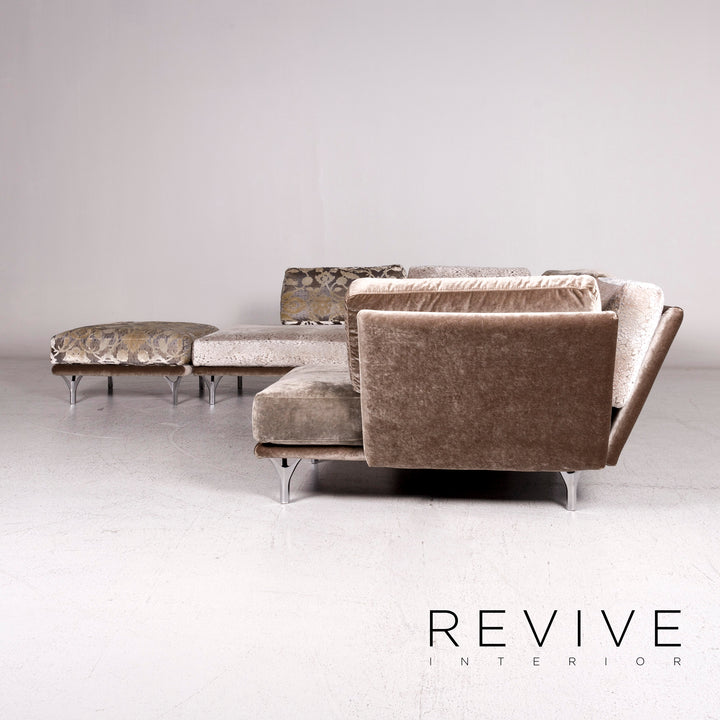 Bretz Napali Samt Stoff Ecksofa Grau Silber Gemustert Sofa Couch #9874