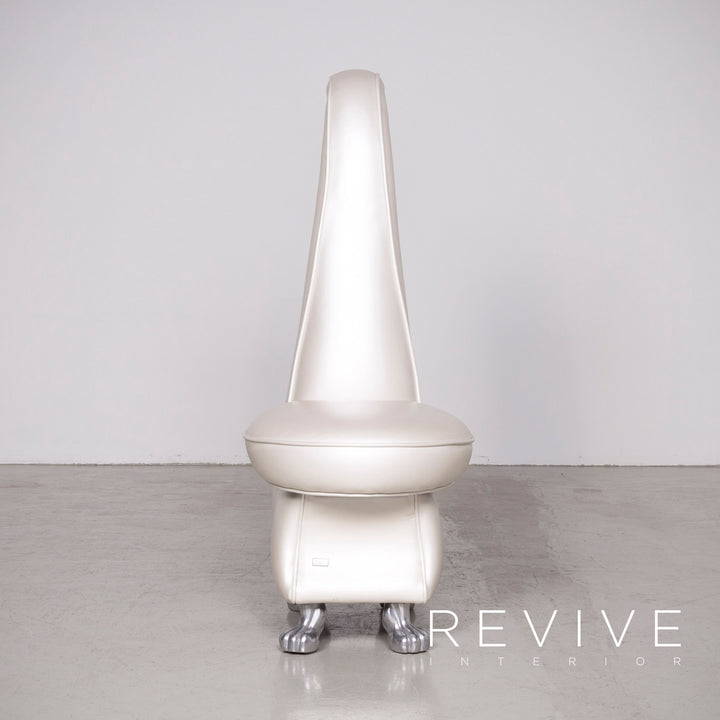 Bretz Rocky Designer Leder Sessel Weiß Perlmutt Stuhl #7221