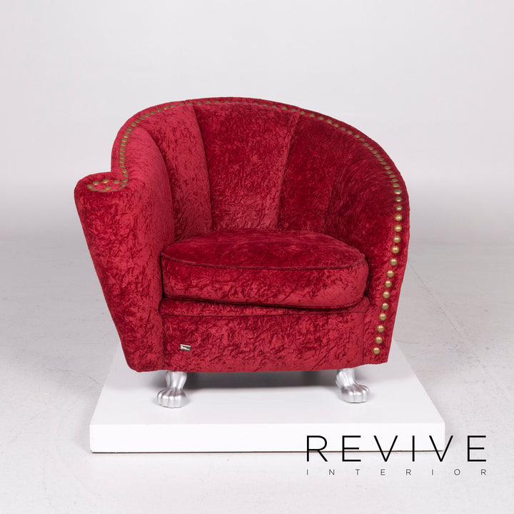 Ensemble fauteuil en velours Bretz tabouret rouge #11923