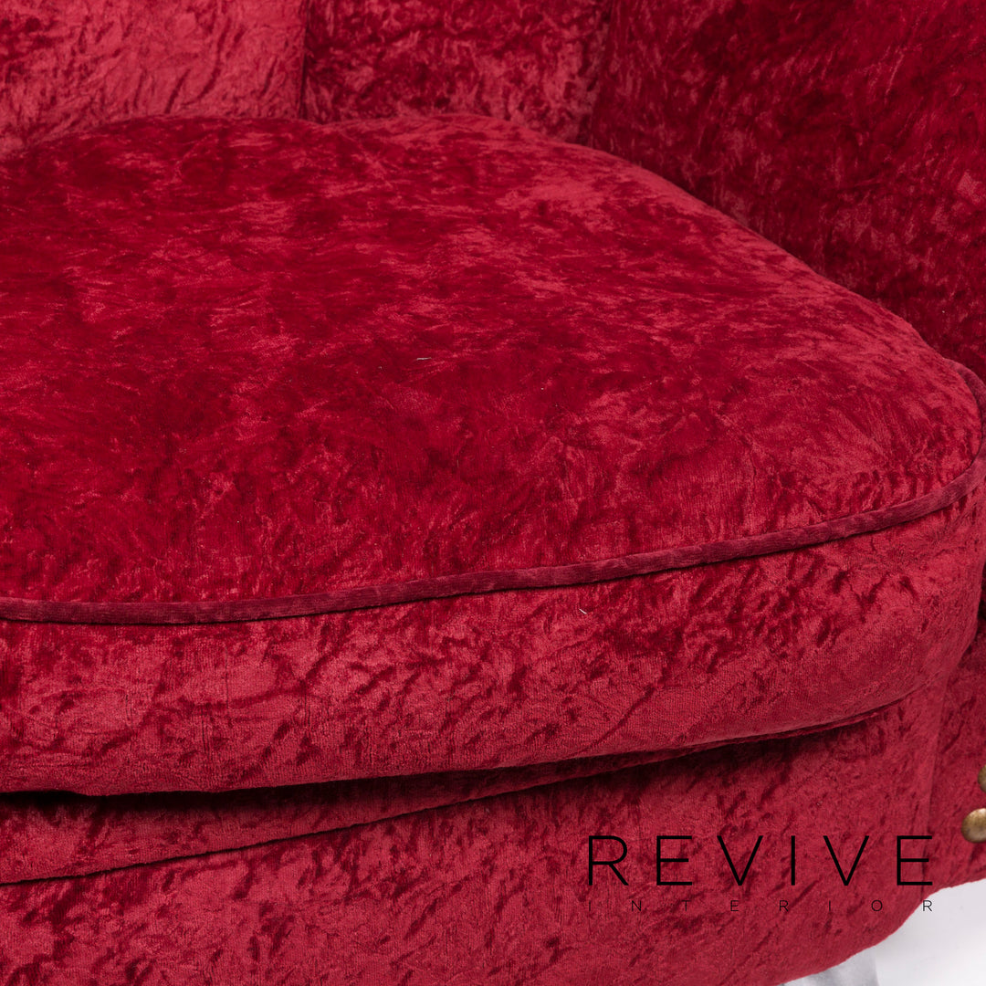 Ensemble fauteuil en velours Bretz tabouret rouge #11923