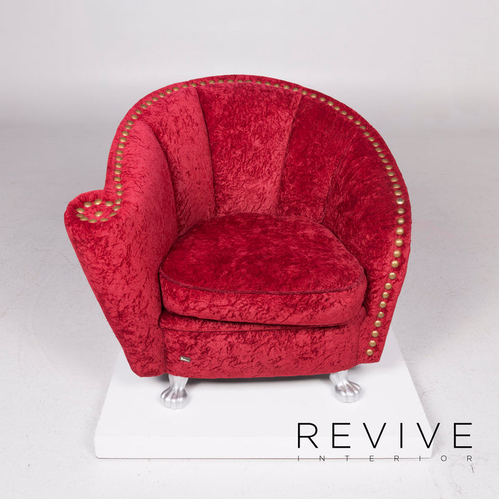 Ensemble fauteuil en velours Bretz tabouret rouge #11923