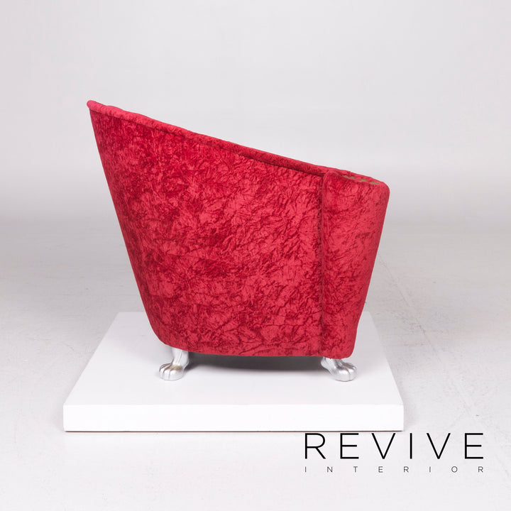 Ensemble fauteuil en velours Bretz tabouret rouge #11923