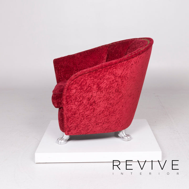 Ensemble fauteuil en velours Bretz tabouret rouge #11923