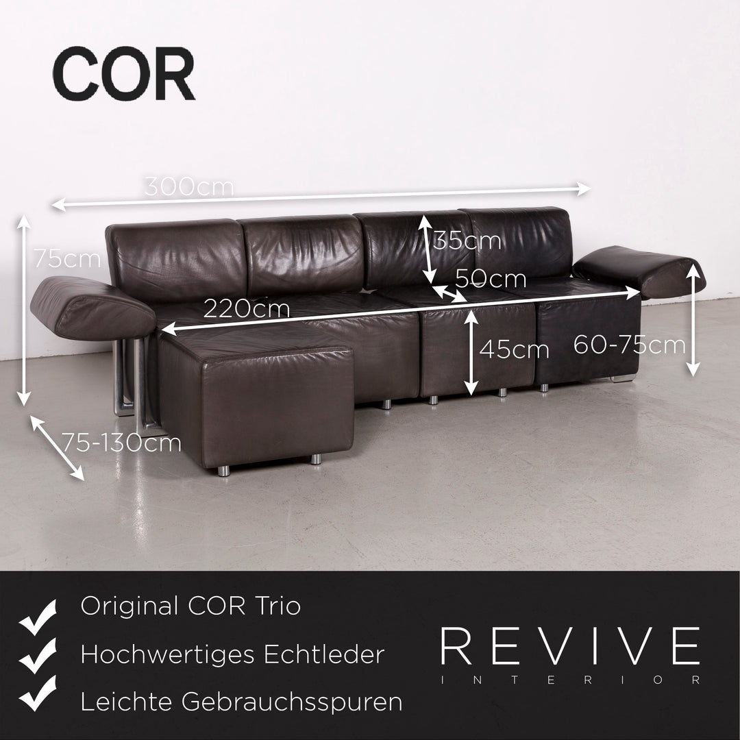 COR Trio canapé en cuir design noir canapé trois places en cuir véritable #7543