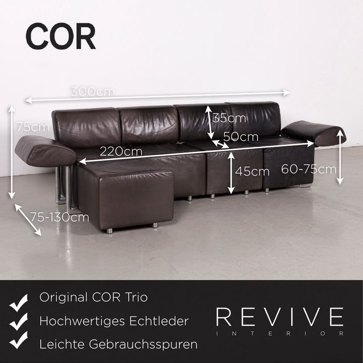 COR Trio canapé en cuir design noir canapé trois places en cuir véritable #7543