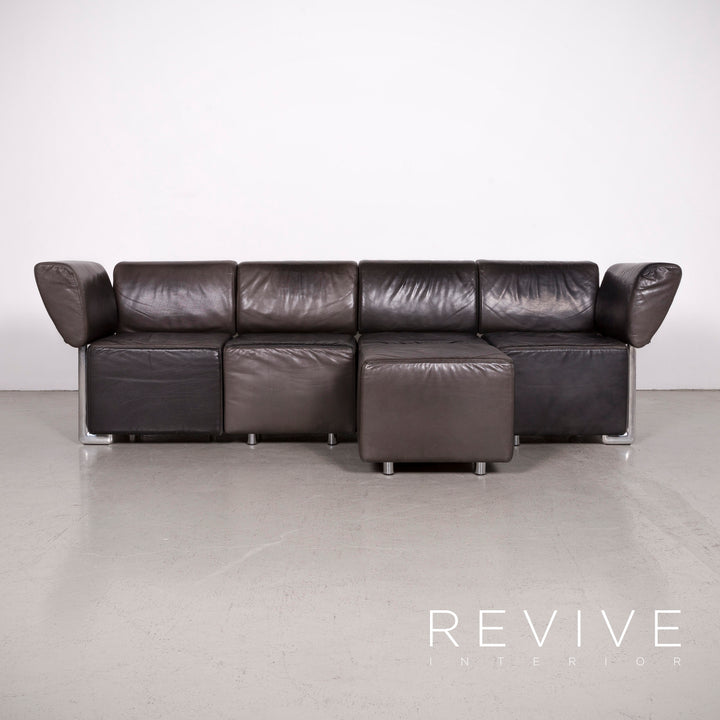 COR Trio canapé en cuir design noir canapé trois places en cuir véritable #7543
