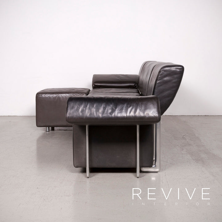 COR Trio canapé en cuir design noir canapé trois places en cuir véritable #7543