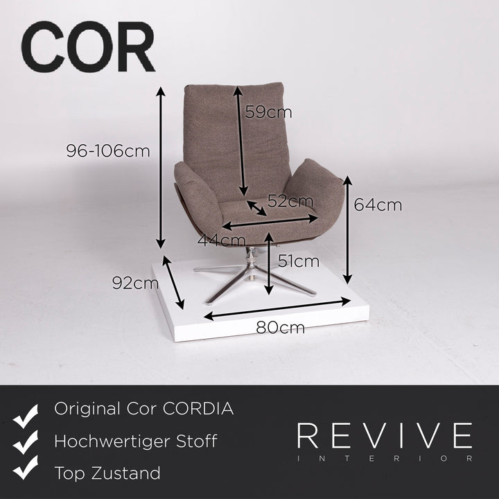 Cor CORDIA Stoff Lounge Sessel Braun Schlamm Kippfunktion Relaxfunktion Funktion #10891