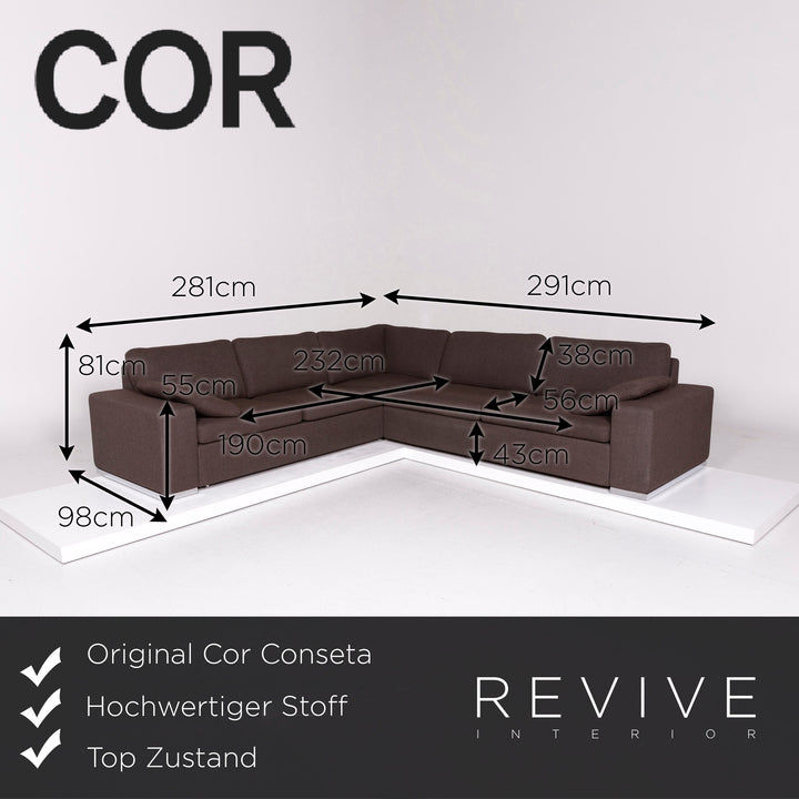Cor Conseta Fabric Corner Sofa Brown Dark Brown Sofa Couch #11386