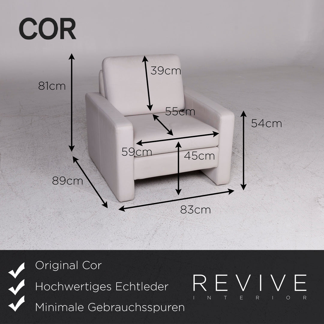 Cor Leder Sofa Garnitur Grau 1x Zweisitzer 1x Sessel #9592
