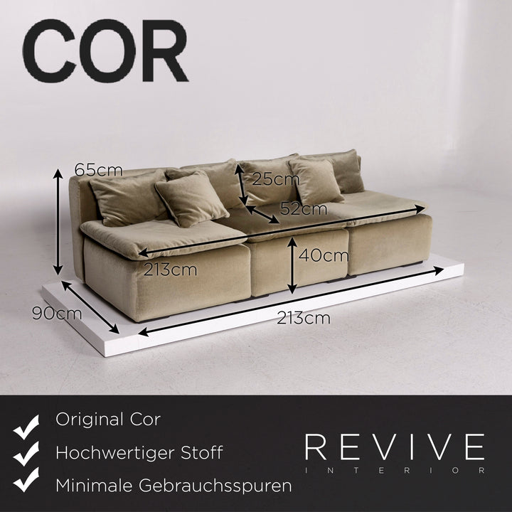 Cor Samt Stoff Sofa Grün Dreisitzer Couch #12104