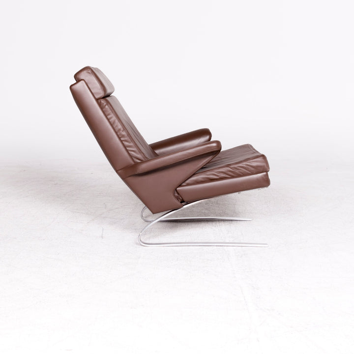 Fauteuil design Cor Swing en cuir marron par Reinhold Adolf, chaise en cuir véritable #8619