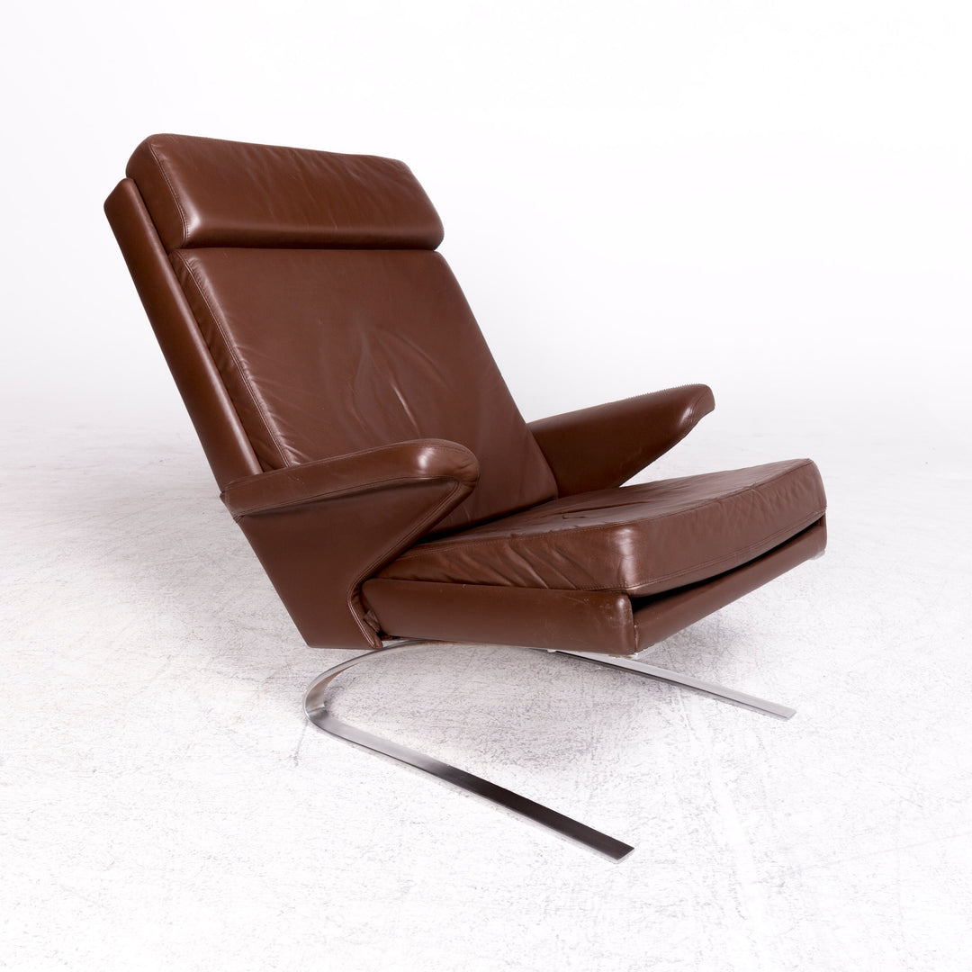 Fauteuil design Cor Swing en cuir marron par Reinhold Adolf, chaise en cuir véritable #8619