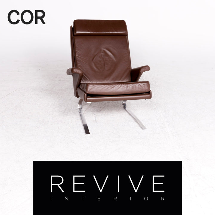 Fauteuil design Cor Swing en cuir marron par Reinhold Adolf, chaise en cuir véritable #8619