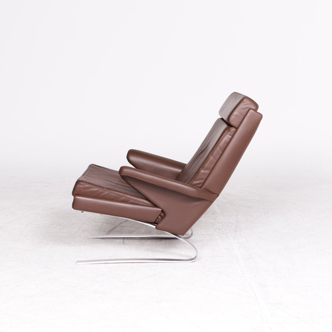 Fauteuil design Cor Swing en cuir marron par Reinhold Adolf, chaise en cuir véritable #8619