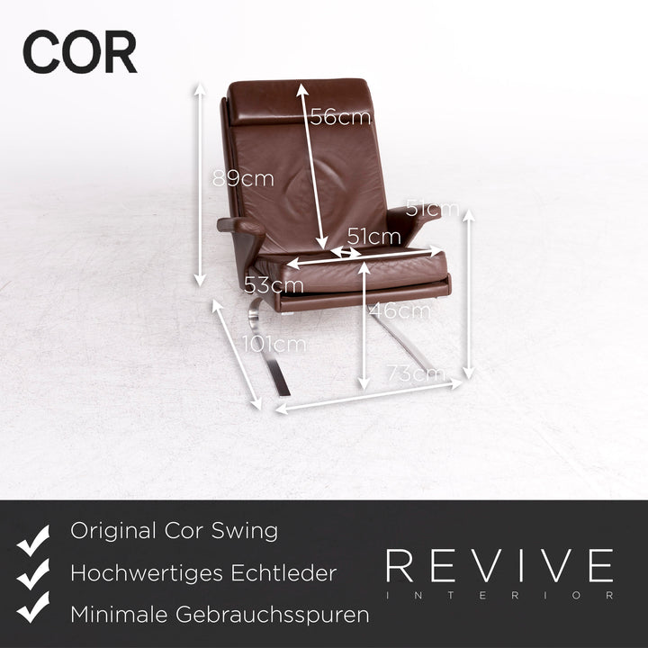 Fauteuil design Cor Swing en cuir marron par Reinhold Adolf, chaise en cuir véritable #8619