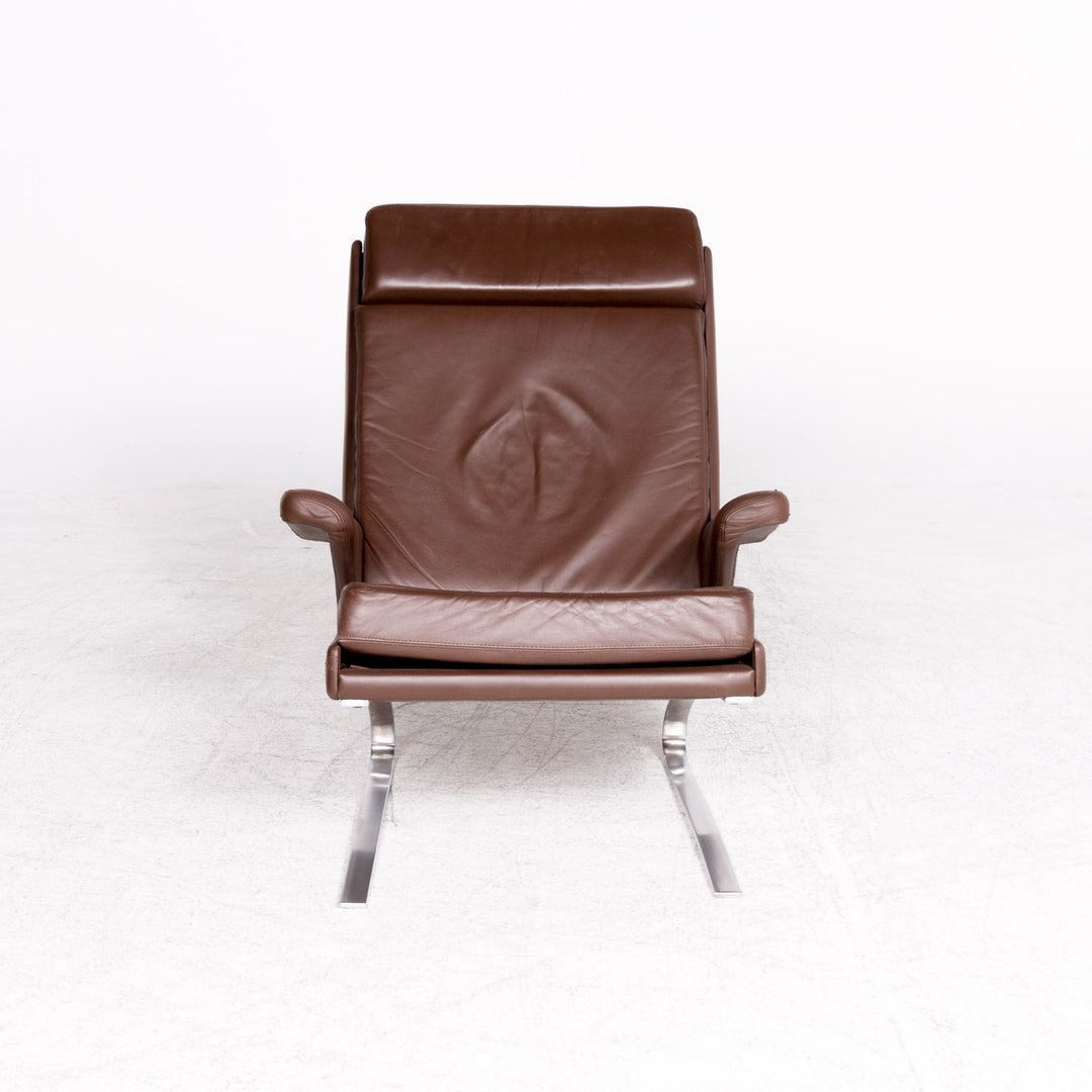 Fauteuil design Cor Swing en cuir marron par Reinhold Adolf, chaise en cuir véritable #8619