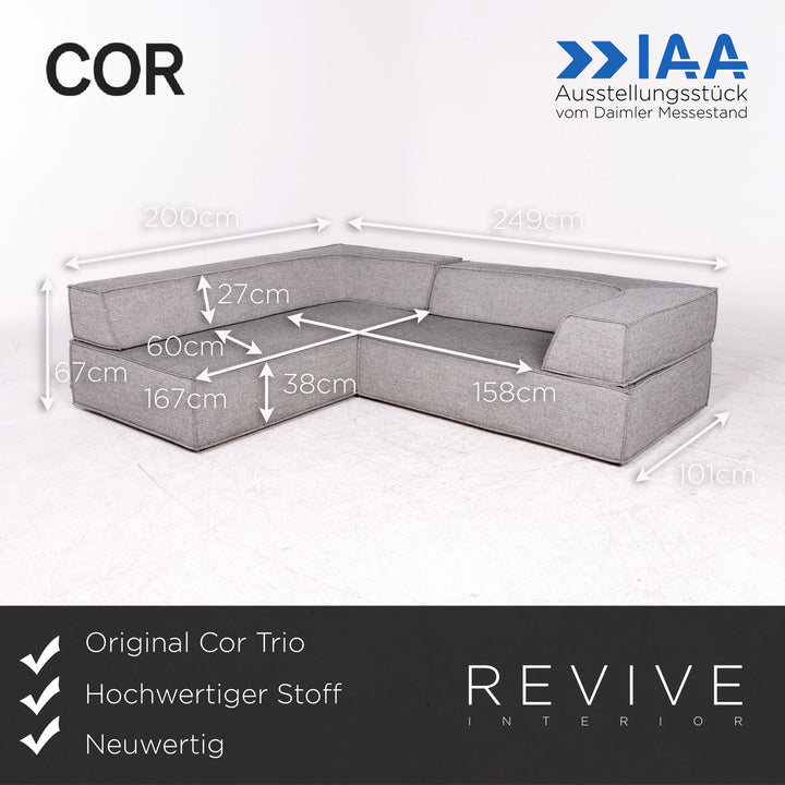 Cor Trio Designer Stoff Ecksofa Elemente Grau Dreisitzer Zweisitzer Couch #8777