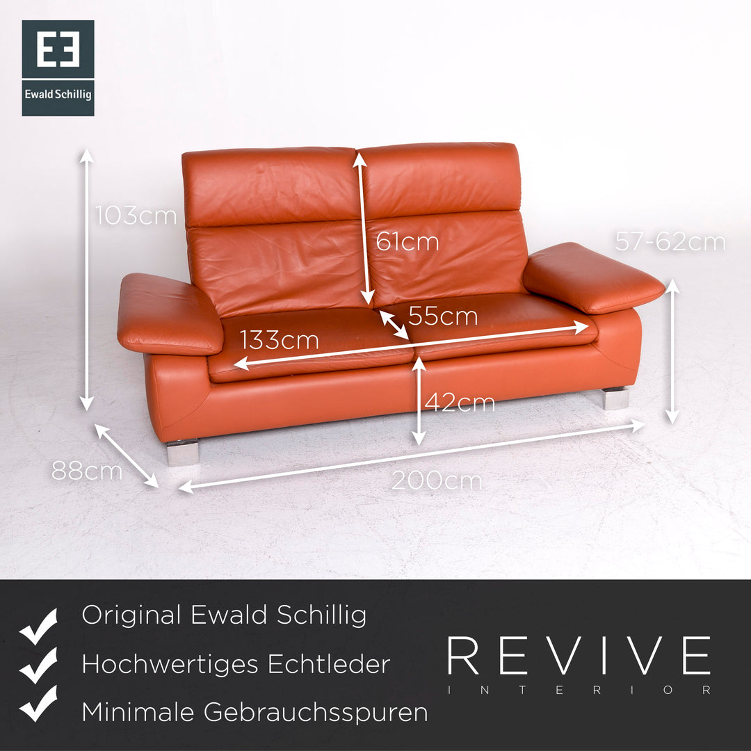 Ewald Schillig Designer Leder Sofa Orange Dreisitzer Couch #8838