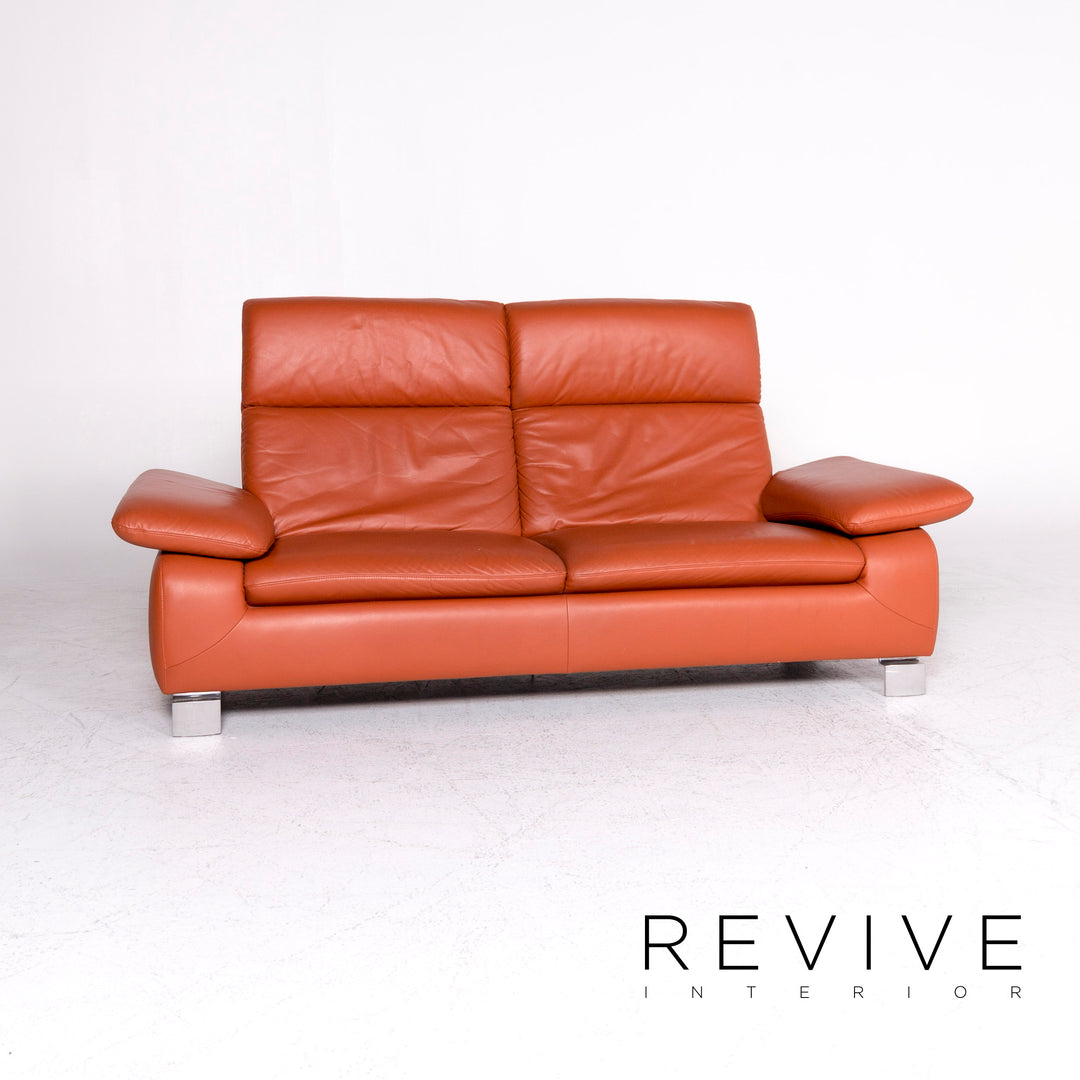 Ewald Schillig Designer Leder Sofa Orange Dreisitzer Couch #8838