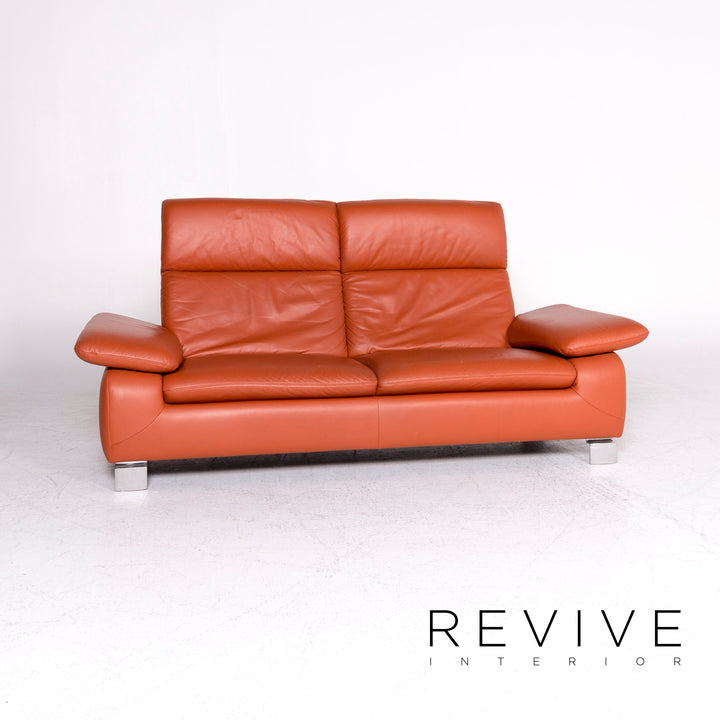 Ewald Schillig Designer Leder Sofa Orange Dreisitzer Couch #8838