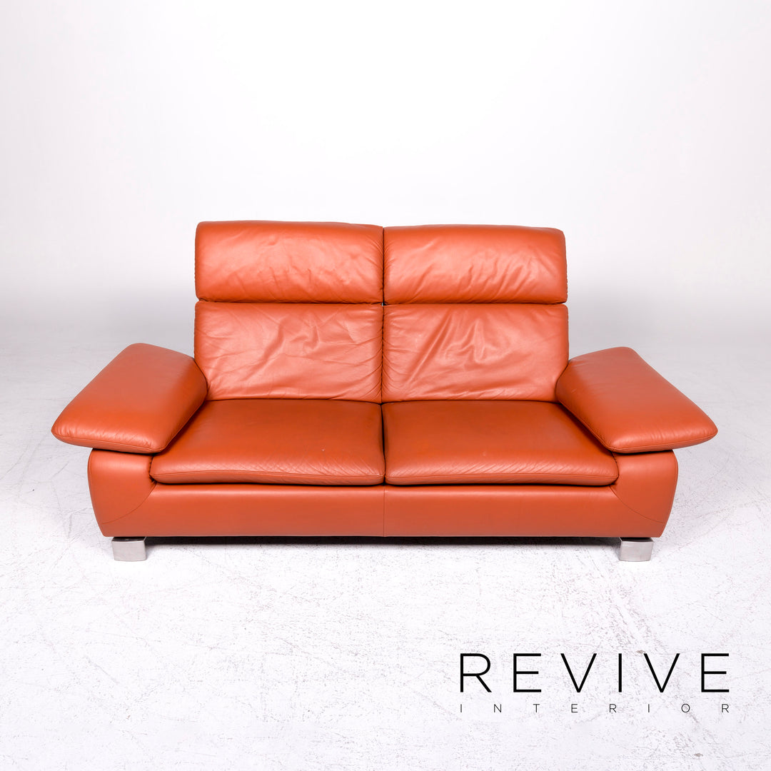Ewald Schillig Designer Leder Sofa Orange Dreisitzer Couch #8838